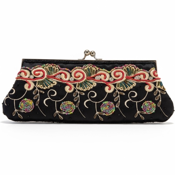Aldo Beaded Floral Satin Evening Bag Embroidered 2 Removable Chain Straps - Picture 1 of 11